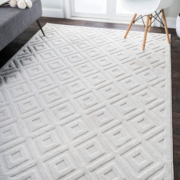 Portmany Neutral Diamond Trellis Indoor/outdoor Area Rug